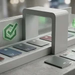 Abstract payout queue beside identity-check documents and a secure payment symbol